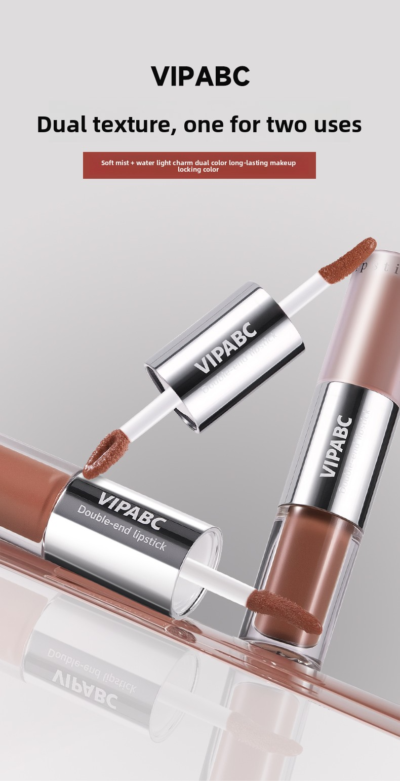 2-in-1 Double-ended Lip Glaze, Mirror Water-glossy Finish, Non-stick Cup, Plumping & Moisturizing, Long-lasting Lipstick,Red