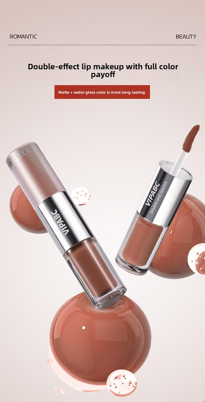 2-in-1 Double-ended Lip Glaze, Mirror Water-glossy Finish, Non-stick Cup, Plumping & Moisturizing, Long-lasting Lipstick,Red