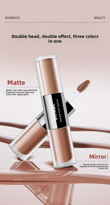 2-in-1 Double-ended Lip Glaze, Mirror Water-glossy Finish, Non-stick Cup, Plumping & Moisturizing, Long-lasting Lipstick,Red