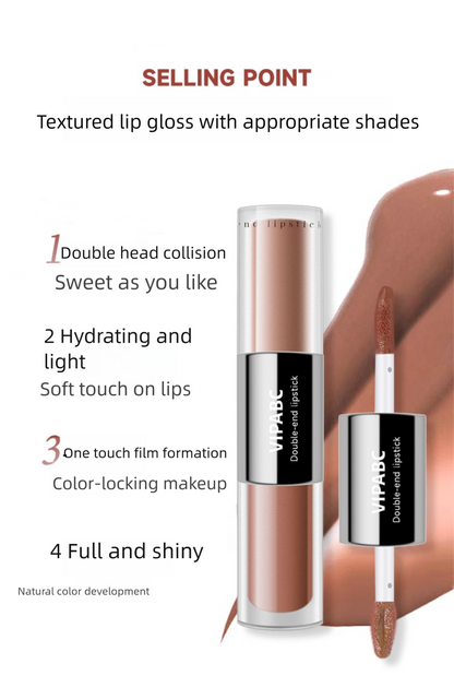 2-in-1 Double-ended Lip Glaze, Mirror Water-glossy Finish, Non-stick Cup, Plumping & Moisturizing, Long-lasting Lipstick,Red