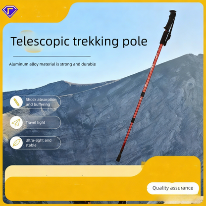 Aluminum alloy walking sticks, telescopic 3 sections, 320g, adjustable 135cm, T or straight handle, red – maximum stability!