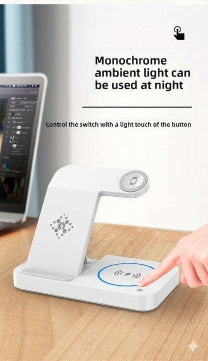 Foldable Wireless Charger 4 in 1, 15W, for iPhone, Samsung, Watch, Headphones, Black/White, Compact, Safe