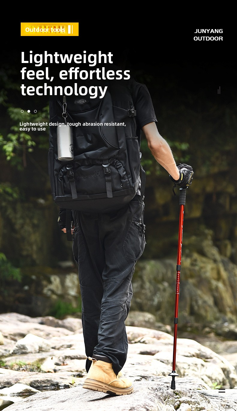Aluminum alloy walking sticks, telescopic 3 sections, 320g, adjustable 135cm, T or straight handle, red – maximum stability!