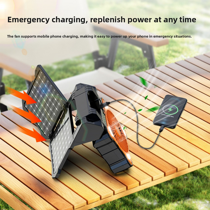 Solar Camping Fan, 6000mAh, 4-Speed Quiet, 90° Adjustable, LED+Compass, USB Power Bank, Solar Charge – More Features than DEWALT, Save Big