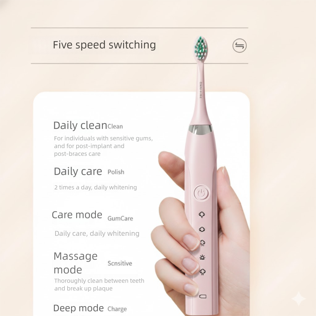 S6 Sonic Electric Toothbrush, 40,000 vibrations/min, IPX7, 5 modes, USB, fast shipping