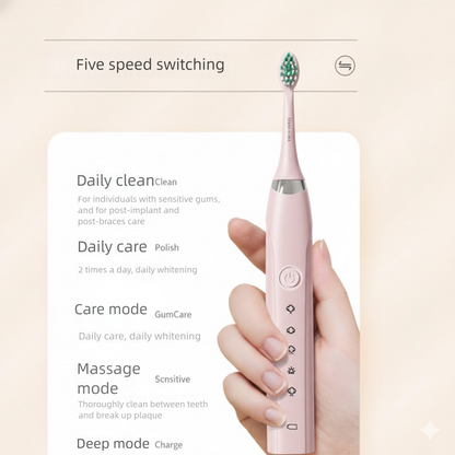 S6 Sonic Electric Toothbrush, 40,000 vibrations/min, IPX7, 5 modes, USB, fast shipping