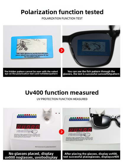 Ochelari de soare polarizați trendy, UV400, rame metalice + PC, negru/auriu, nuanță oglindă, unisex, potriviți pentru condus și pescuit