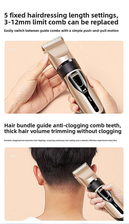 Hairdresser for adults, rechargeable, stainless steel/ceramic blade, complete set of accessories, gold, high power, 1-3h autonomy