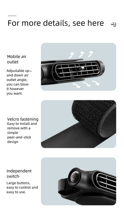 Upgraded Two Way Car Seat Fan, Bladeless Dual Turbo USB Rechargeable Battery vs Plug-in, 3 Speeds, Quiet Cooling for Driver, Backseat & Rear Passengers, Magic Sticker Mount, Portable for Car/RV/Truck, 3000mAh