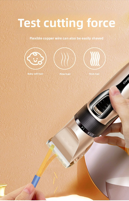Hairdresser for adults, rechargeable, stainless steel/ceramic blade, complete set of accessories, gold, high power, 1-3h autonomy