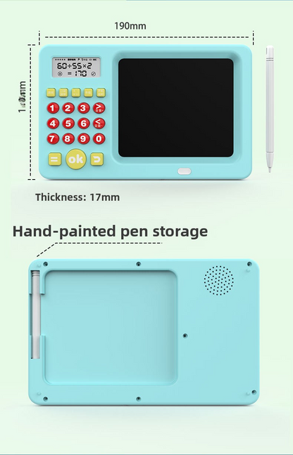 LCD writing tablet for math, reusable screen 8.5 inches, exercises mental calculation, educational gift children 7-14 years, rechargeable battery, blue
