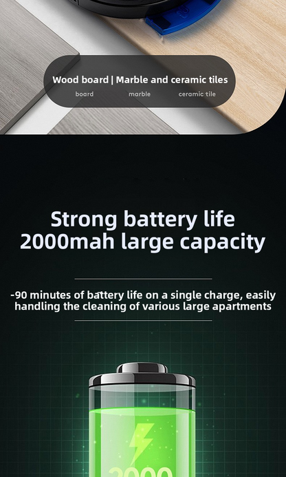 Cleaning robot, vacuum cleaner and mop with APP, 1800Pa, thin 4.5cm, 90 minutes autonomy, black/white