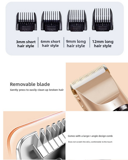 Hairdresser for adults, rechargeable, stainless steel/ceramic blade, complete set of accessories, gold, high power, 1-3h autonomy