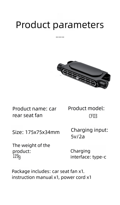Upgraded Two Way Car Seat Fan, Bladeless Dual Turbo USB Rechargeable Battery vs Plug-in, 3 Speeds, Quiet Cooling for Driver, Backseat & Rear Passengers, Magic Sticker Mount, Portable for Car/RV/Truck, 3000mAh