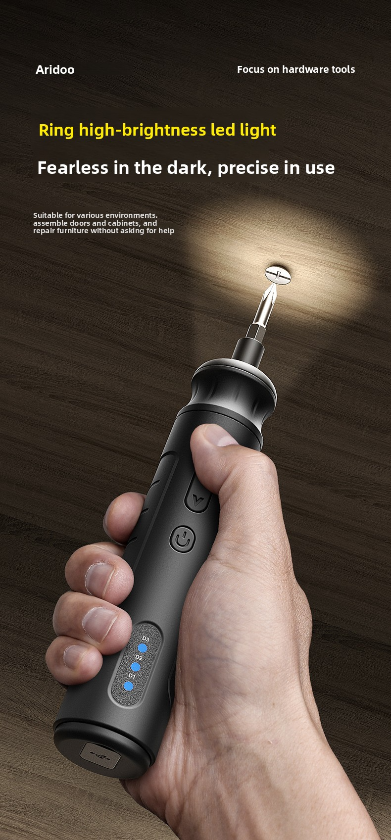 4.2V wireless electric screwdriver, 10Nm adjustable torque, accessory set, USB charging, 3 steps