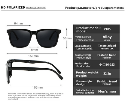 Ochelari de soare polarizați trendy, UV400, rame metalice + PC, negru/auriu, nuanță oglindă, unisex, potriviți pentru condus și pescuit