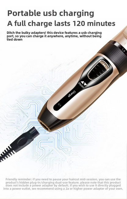 Hairdresser for adults, rechargeable, stainless steel/ceramic blade, complete set of accessories, gold, high power, 1-3h autonomy