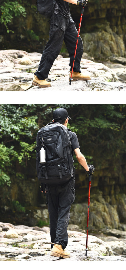 Aluminum alloy walking sticks, telescopic 3 sections, 320g, adjustable 135cm, T or straight handle, red – maximum stability!
