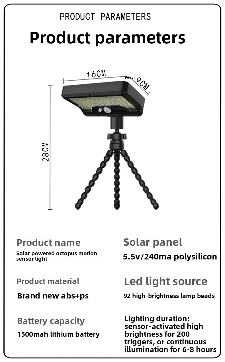 Hot Sale Octopus Solar Light, Outdoor Clip Garden Wall Street Light, Induction Waterproof IP65, Energy Saving, Auto On/Off, Brighter Than Others, Easy Install