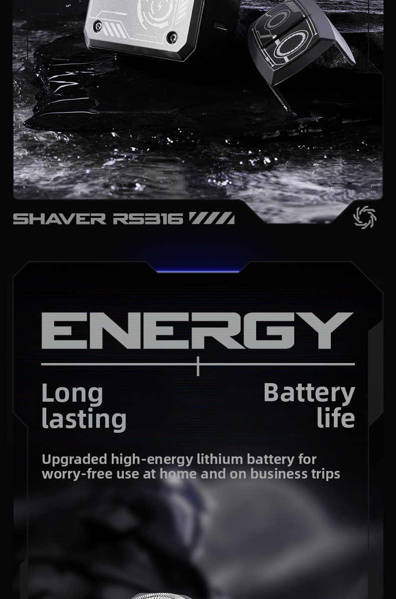 Electric shaver with 2 rotating heads, 3D flexible, fast charging Type-C, LED, water resistant, mini portable, black
