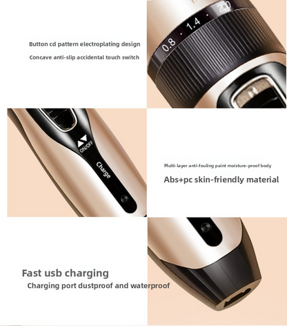 Hairdresser for adults, rechargeable, stainless steel/ceramic blade, complete set of accessories, gold, high power, 1-3h autonomy