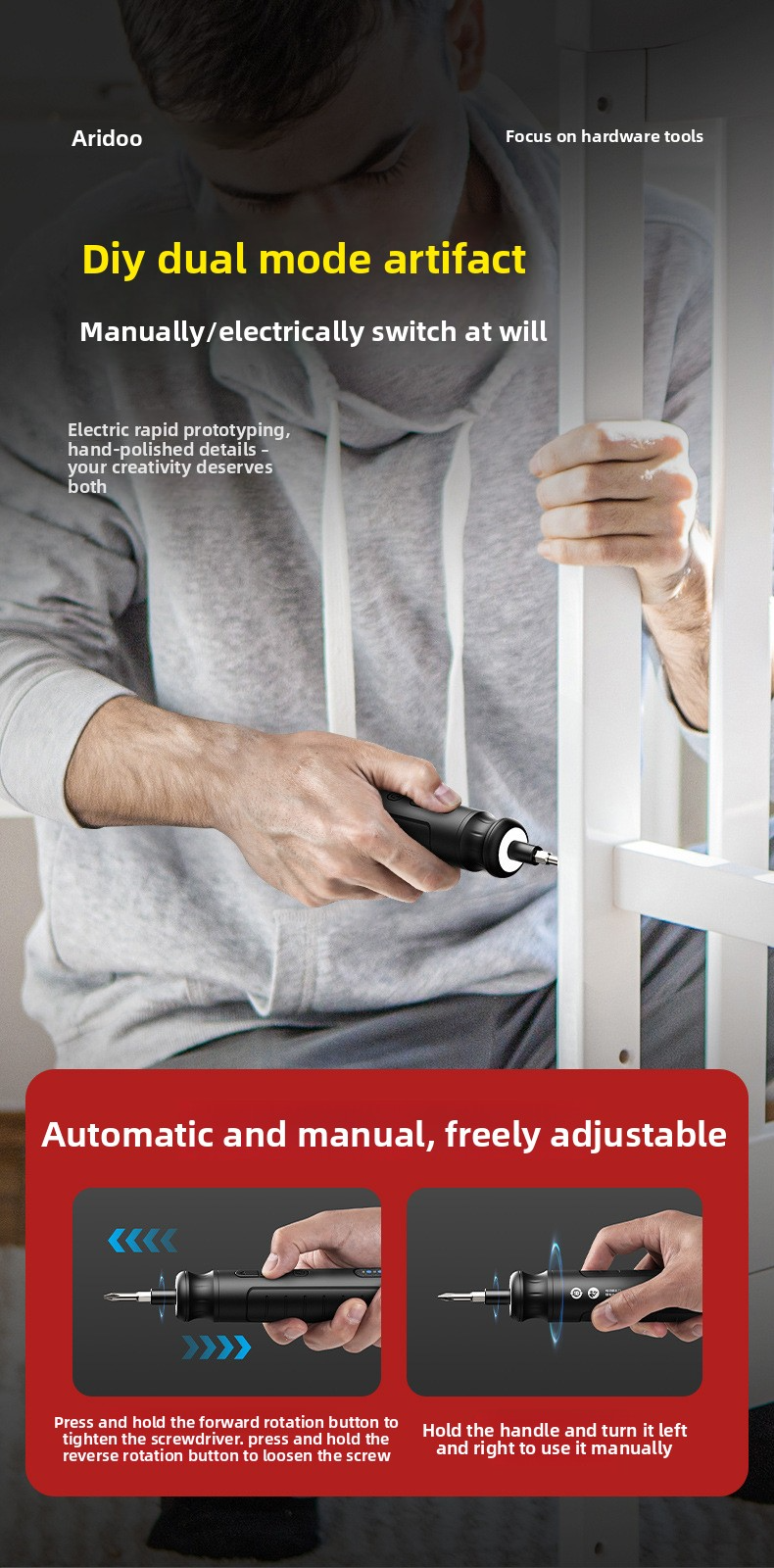 4.2V wireless electric screwdriver, 10Nm adjustable torque, accessory set, USB charging, 3 steps