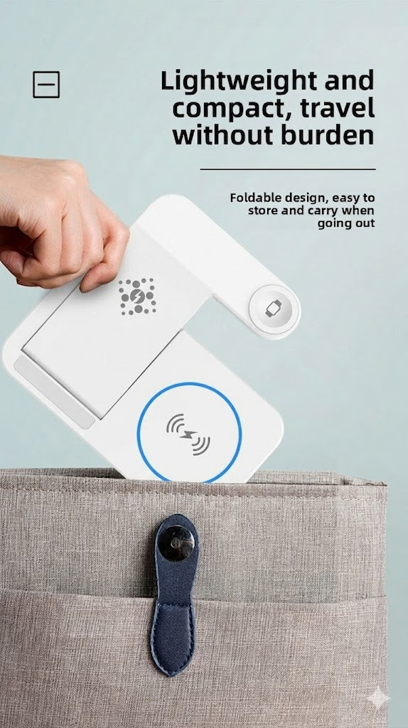 Foldable Wireless Charger 4 in 1, 15W, for iPhone, Samsung, Watch, Headphones, Black/White, Compact, Safe