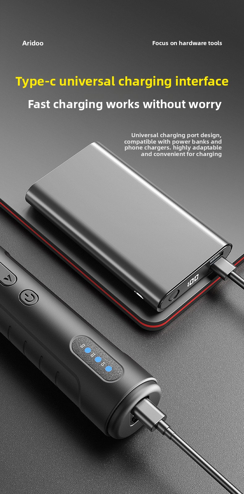 4.2V wireless electric screwdriver, 10Nm adjustable torque, accessory set, USB charging, 3 steps