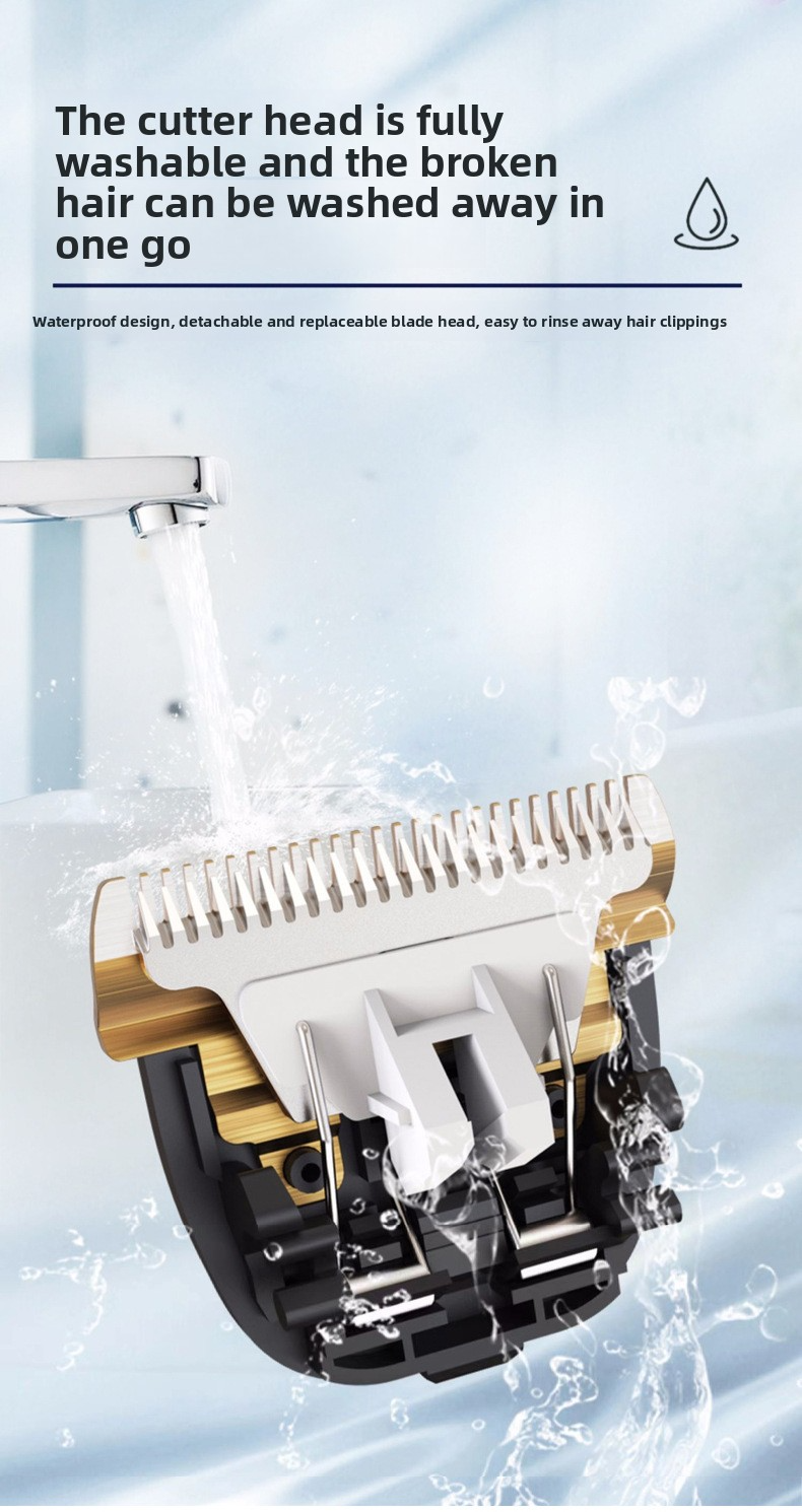 Hairdresser for adults, rechargeable, stainless steel/ceramic blade, complete set of accessories, gold, high power, 1-3h autonomy