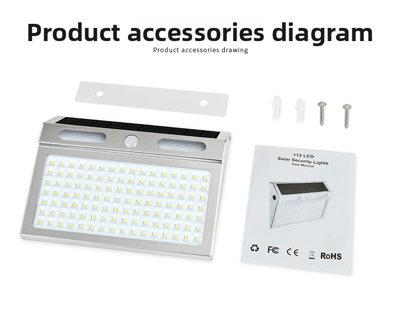 Solar Wall Lamp, 112LED 4-in-1 Motion Sensor, IP65 Waterproof, Outdoor Garden Gate Light, Auto On/Off, Super Bright