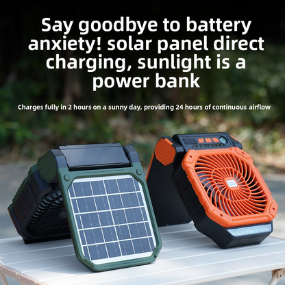 Solar Camping Fan, 6000mAh, 4-Speed Quiet, 90° Adjustable, LED+Compass, USB Power Bank, Solar Charge – More Features than DEWALT, Save Big