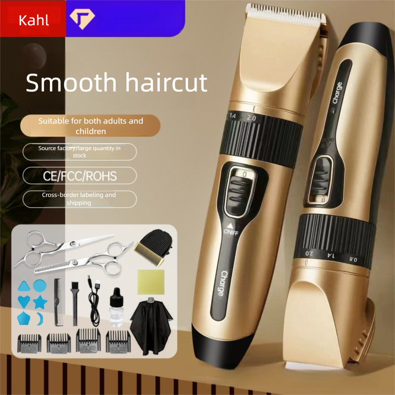 Hairdresser for adults, rechargeable, stainless steel/ceramic blade, complete set of accessories, gold, high power, 1-3h autonomy