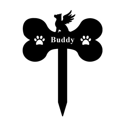 Memorial plaque for pets, bone shape, durable metal, rust-resistant, easy to install in the garden, size 22 cm x 16.5 cm