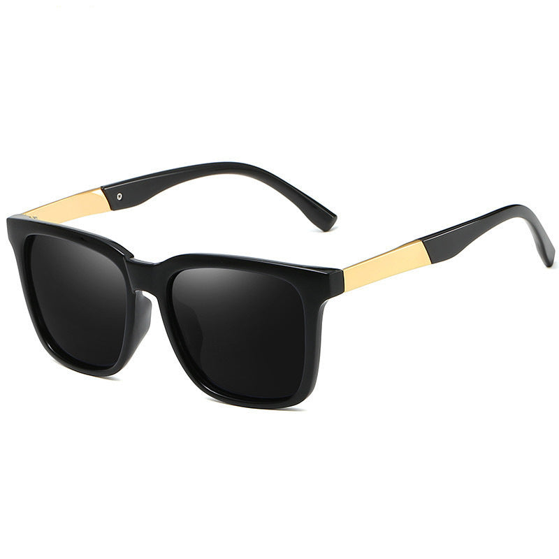 Ochelari de soare polarizați trendy, UV400, rame metalice + PC, negru/auriu, nuanță oglindă, unisex, potriviți pentru condus și pescuit