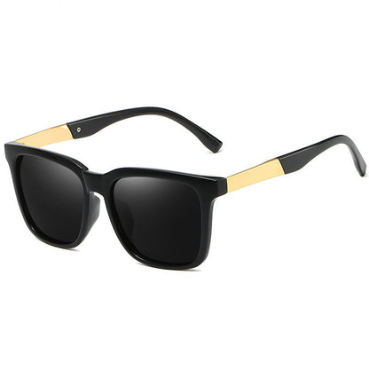 Ochelari de soare polarizați trendy, UV400, rame metalice + PC, negru/auriu, nuanță oglindă, unisex, potriviți pentru condus și pescuit