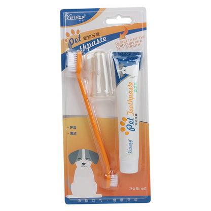 Set igienă orală câini pisici, pastă de dinți + degetar, aromă vanilie/vită, elimină respirația urât mirositoare, 70g