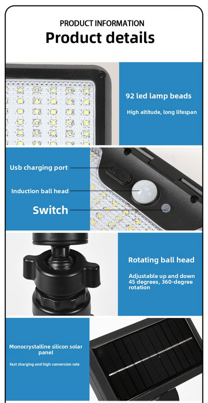 Solar Magnetic Light, Human Body Sensor, IP65 Waterproof, Super Bright, No-Drill Install, Outdoor Garden Wall Lamp
