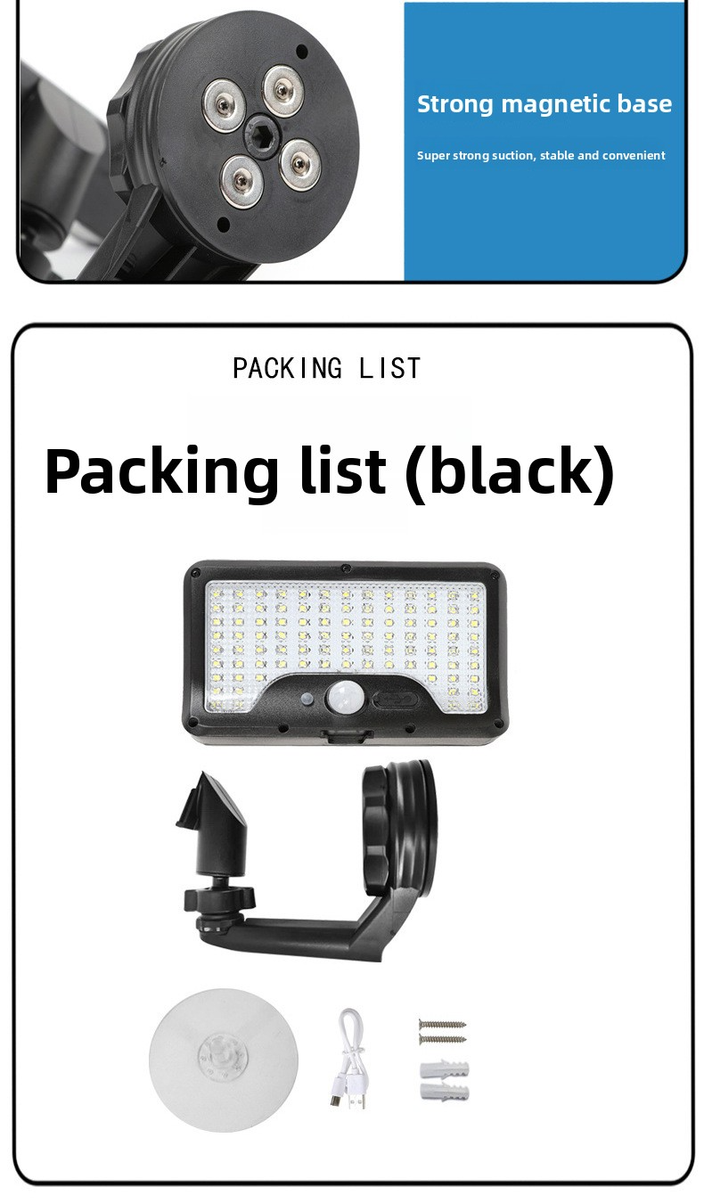 Solar Magnetic Light, Human Body Sensor, IP65 Waterproof, Super Bright, No-Drill Install, Outdoor Garden Wall Lamp