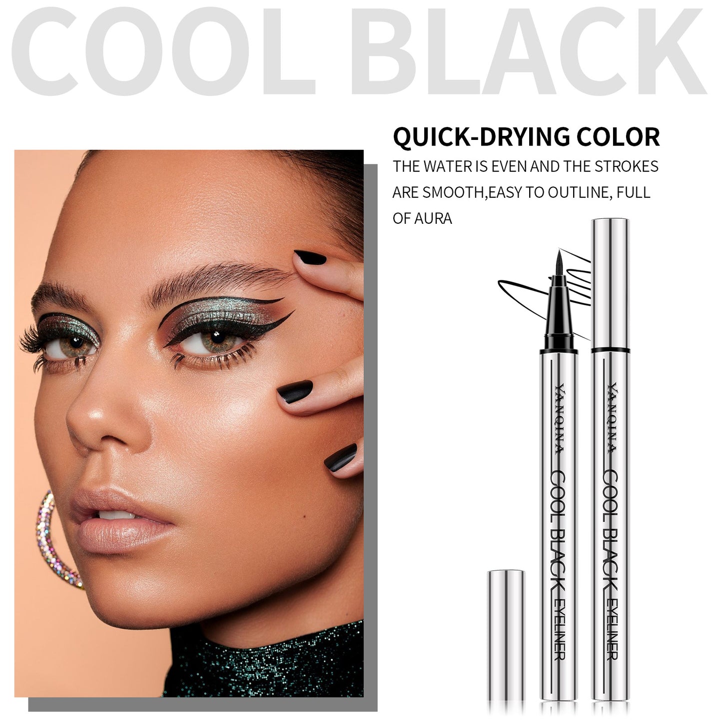 Waterproof Eyeliner Pen,YANQINA Cool Black Liquid Eyeliner,Smudge-Proof,Sweat-Resistant,Long-Lasting,Quick-Drying,Dark Black Pigment,Precision Felt Tip,1g Net,For Women & Girls Daily Makeup
