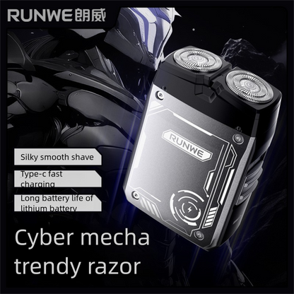 Electric shaver with 2 rotating heads, 3D flexible, fast charging Type-C, LED, water resistant, mini portable, black