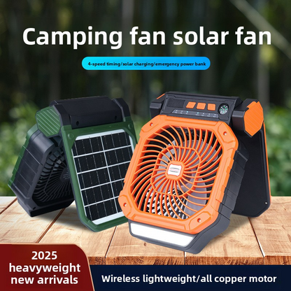 Solar Camping Fan, 6000mAh, 4-Speed Quiet, 90° Adjustable, LED+Compass, USB Power Bank, Solar Charge – More Features than DEWALT, Save Big