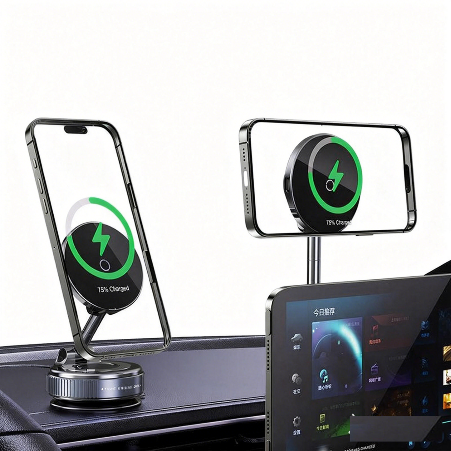Phone support MagSafe wireless charging, powerful fan, 360° rotation, 15W, black
