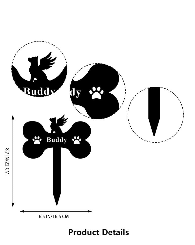 Memorial plaque for pets, bone shape, durable metal, rust-resistant, easy to install in the garden, size 22 cm x 16.5 cm