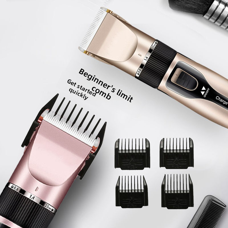 Hairdresser for adults, rechargeable, stainless steel/ceramic blade, complete set of accessories, gold, high power, 1-3h autonomy