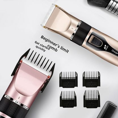 Hairdresser for adults, rechargeable, stainless steel/ceramic blade, complete set of accessories, gold, high power, 1-3h autonomy