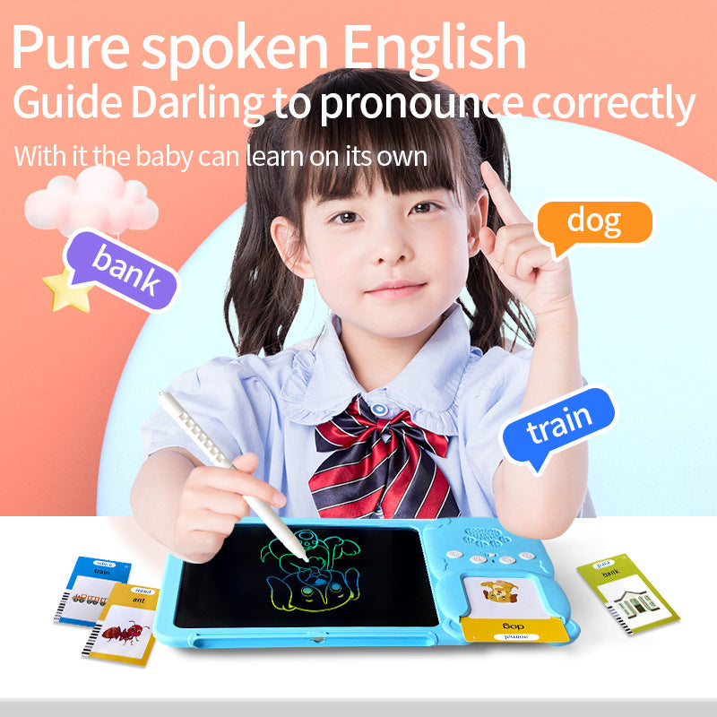LCD tablet 10" children, 224 words, drawing+learning, gift 3-7 years, rechargeable, blue