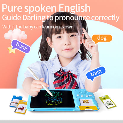 LCD tablet 10" children, 224 words, drawing+learning, gift 3-7 years, rechargeable, blue