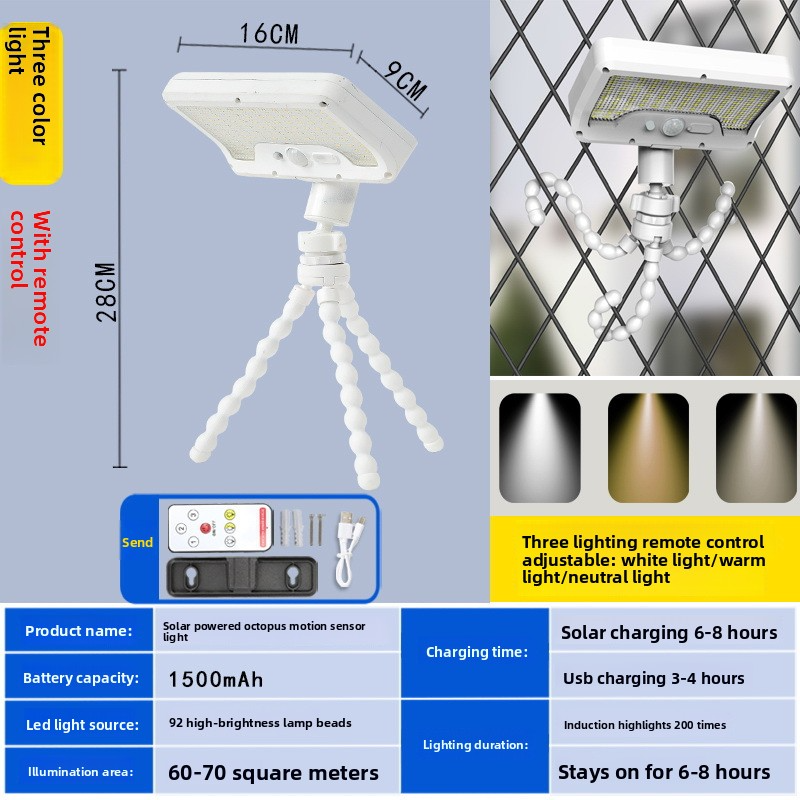 Hot Sale Octopus Solar Light, Outdoor Clip Garden Wall Street Light, Induction Waterproof IP65, Energy Saving, Auto On/Off, Brighter Than Others, Easy Install