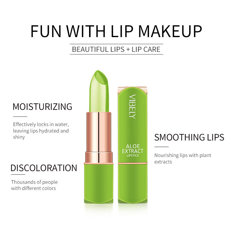 Aloe Vera Temperature Color Changing Lipstick,Moisturizing , Long-Lasting,Waterproof,Non-Stick Cup, Natural Finish, Lip Care , Color in One