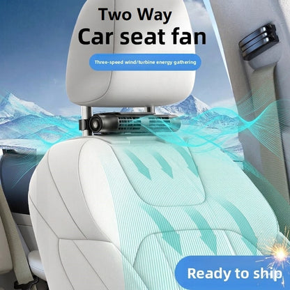Upgraded Two Way Car Seat Fan, Bladeless Dual Turbo USB Rechargeable Battery vs Plug-in, 3 Speeds, Quiet Cooling for Driver, Backseat & Rear Passengers, Magic Sticker Mount, Portable for Car/RV/Truck, 3000mAh